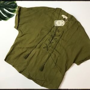 Entro Olive Green Lace Up Box Shirt